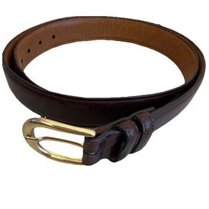TRAFALGAR Sz 36 Hand Made Brown Leather Cortina Dress Belt Made in USA Gold